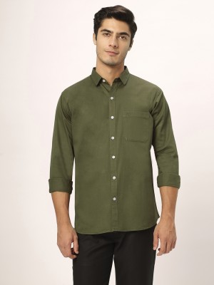 N AND J Men Solid Casual Green Shirt