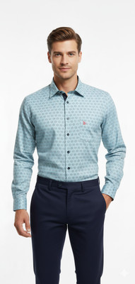 Frescoclothing Men Graphic Print Formal Dark Blue Shirt