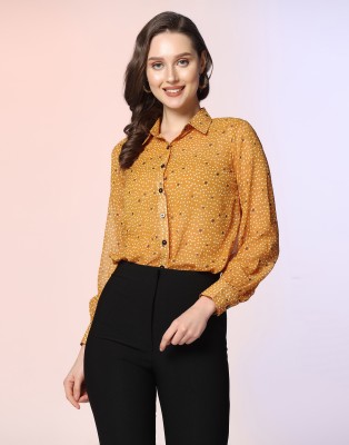 Selvia Women Printed Casual Yellow, White, Black Shirt