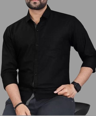 Lipsaa Men Solid Casual Black Shirt