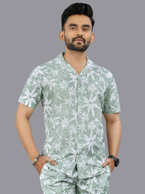FTX Men Floral Print Casual Green Shirt