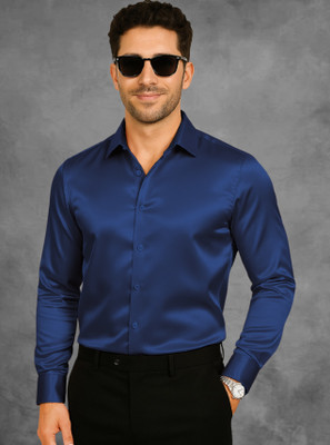 JINIK Men Solid Formal Dark Blue Shirt