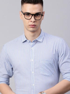 5TH ANFOLD Men Striped Formal Light Blue Shirt