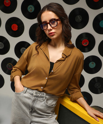 CAMPUS SUTRA Women Solid Casual Brown Shirt