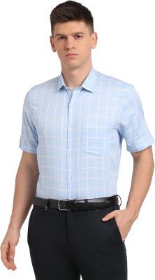 TURTLE Men Checkered Formal Blue Shirt