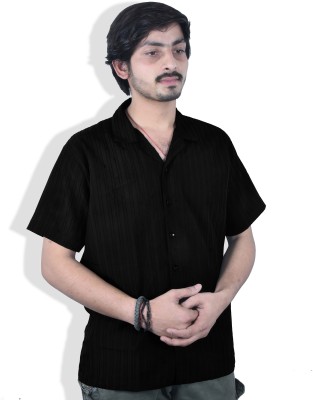 Spangel Fashion Men Self Design Casual Black Shirt