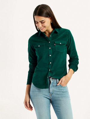 LEVI'S Women Solid Casual Dark Green Shirt