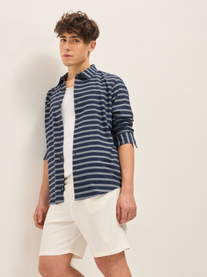 THE BEAR HOUSE Men Striped Casual Blue Shirt