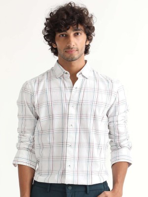 RARE RABBIT Men Checkered Casual White Shirt