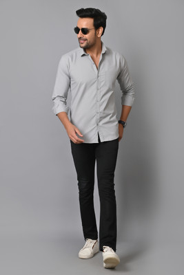 Romical Men Solid Casual Grey Shirt