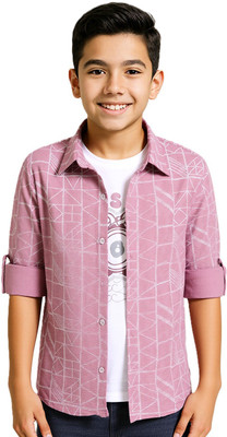 CAVIO Boys Printed Casual Pink Shirt