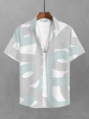 Bullmer Men Printed Casual Light Green, White, Grey Shirt