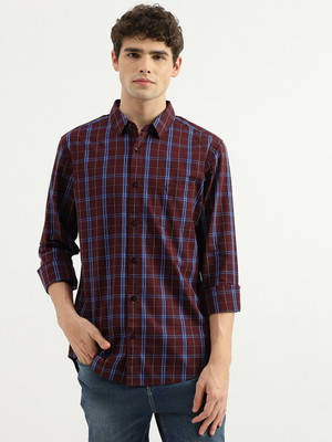 United Colors of Benetton Men Checkered Casual Maroon, Blue, White Shirt
