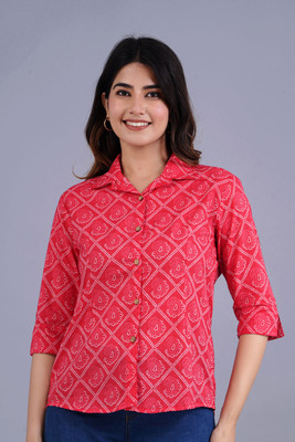 ATTiREZiLLA Women Printed Casual Red Shirt