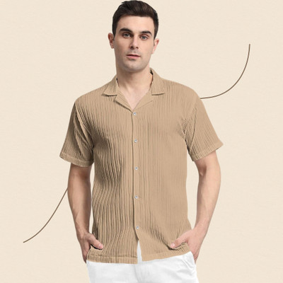 A COMBRAIDED Men Self Design Casual Cream Shirt