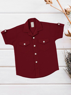 FASHION GRAB Boys Solid Casual Maroon Shirt