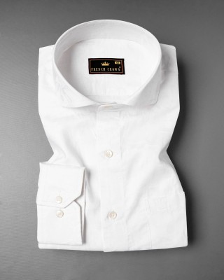 french crown Men Solid Casual White Shirt