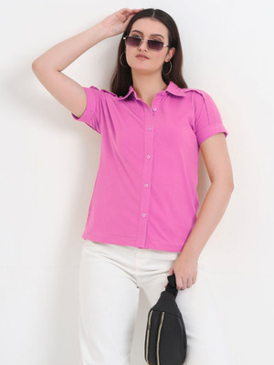 CHARMGAL Women Solid Casual Pink Shirt