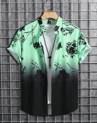 ANIRAV Men Printed Casual Green Shirt