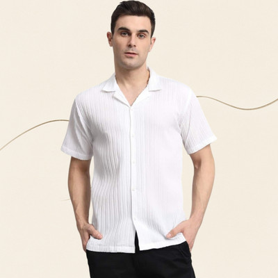 A Sti Men Striped Casual White Shirt