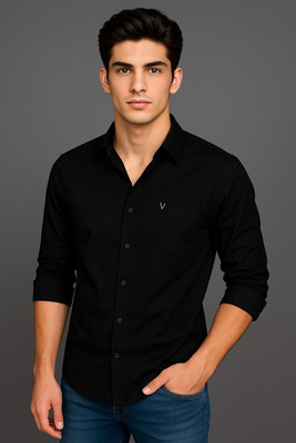 Vooz Men Solid Casual Black Shirt
