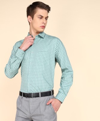 VAN HEUSEN Men Checkered Formal Green Shirt