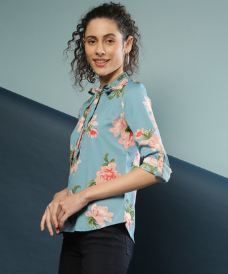Pinacolada Women Printed Casual Blue Shirt