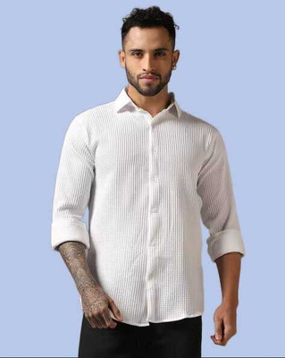 DUCCKCREATION Men Self Design Formal White Shirt