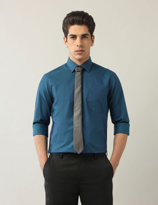 ARROW Men Self Design Formal Green Shirt