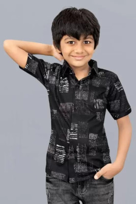 FluteFashion Boys Printed Casual Black Shirt