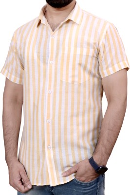 AuzaSho Collection Men Striped Casual Yellow Shirt