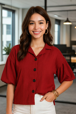 vairagee Women Solid Casual Maroon Shirt