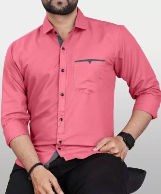 KNRO FAB Men Solid Casual Pink Shirt