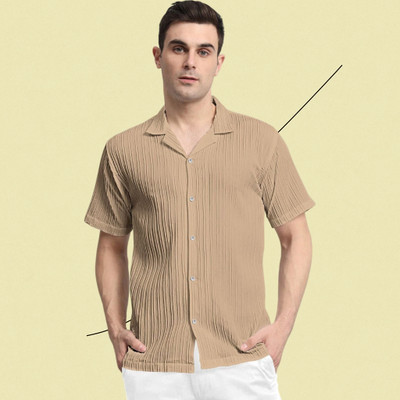 A COMBRAIDED Men Self Design Casual Cream Shirt