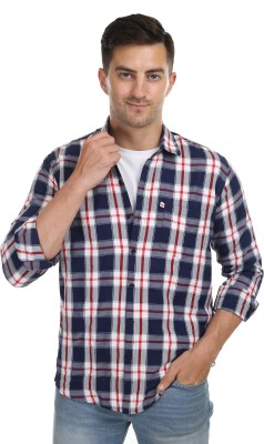 Marc Laurent Men Checkered Casual Dark Blue, Red, White Shirt