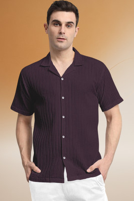 A DEEMOON TREND Men Self Design Casual Purple Shirt
