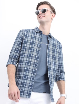 KETCH Men Checkered Casual Blue Shirt