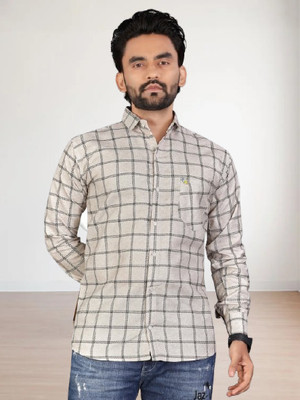 Stellalifestyle Men Printed Formal Beige Shirt