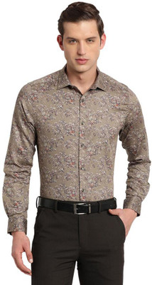 TURTLE Men Floral Print Party Khaki Shirt