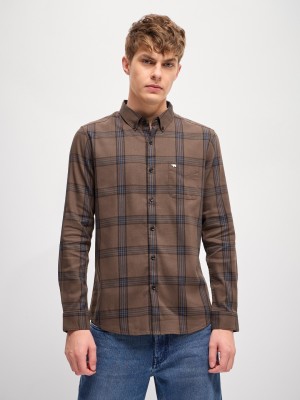 THE BEAR HOUSE Men Checkered Casual Brown Shirt