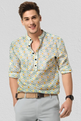 Arth Enterprise Men Printed Casual Yellow Shirt