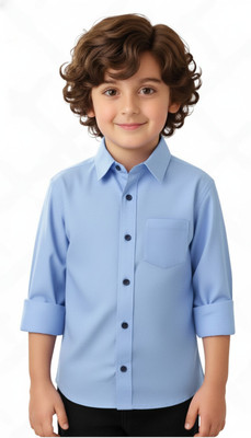 BACARDO Boys Solid Casual Blue Shirt