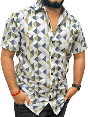 StellLIFESTYLE Trend Men Printed Casual Light Green, White, Grey Shirt