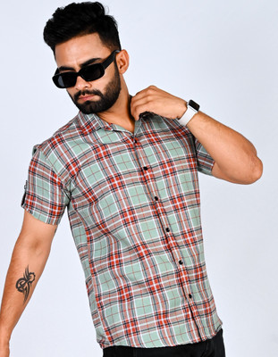 Tanip Men Checkered Casual Green Shirt