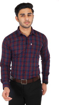 Marc Laurent Men Checkered Formal Dark Blue, Maroon, Light Blue Shirt