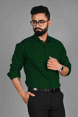 METRONAUT Men Solid Formal Dark Green Shirt