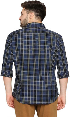 BASICS Men Checkered Casual Blue Shirt