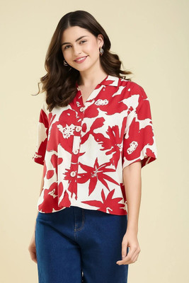 J TURRITOPSIS Women Printed Casual Red Shirt