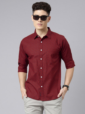 METRONAUT Men Printed Casual Maroon Shirt