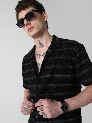 VASTRADO Men Self Design Casual Black Shirt